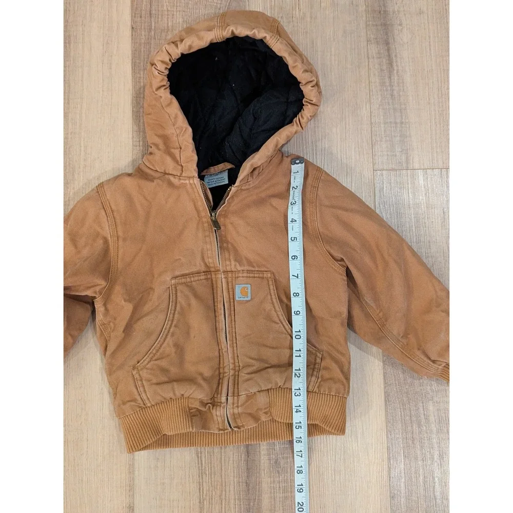Carhartt Kids Brown Duck Quilted Flannel Lined Active Jacket 4T Hooded Coat